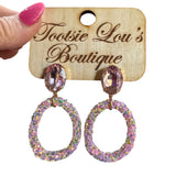 Pink Rhinestone Confetti Hoop Earrings