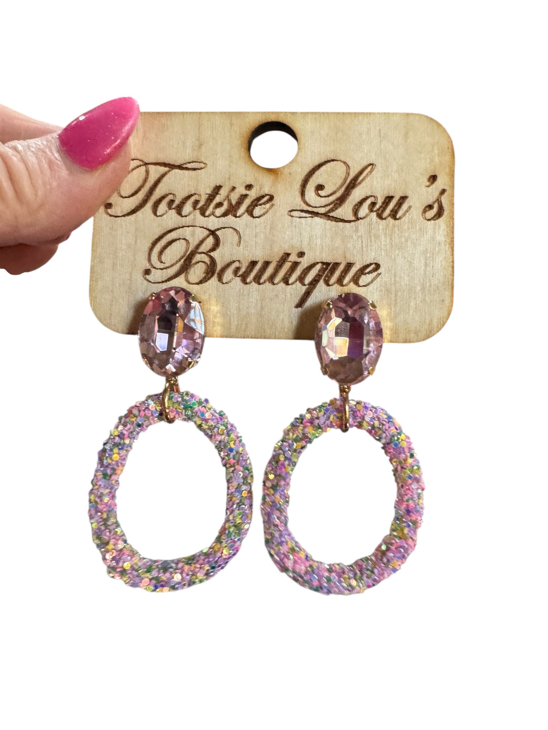 Pink Rhinestone Confetti Hoop Earrings