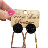 Black Confetti Gold Dangle Earrings