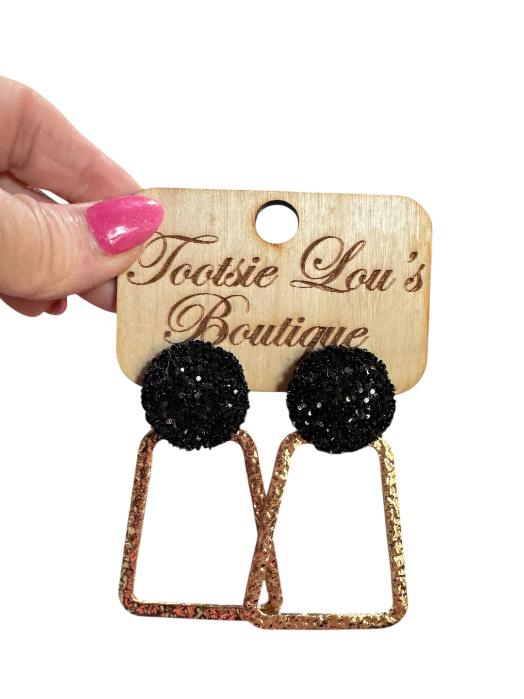 Black Confetti Gold Dangle Earrings