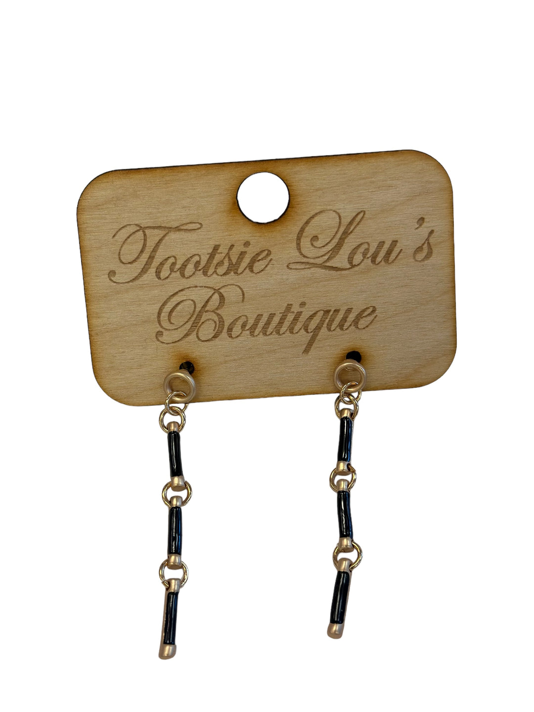 Gold Linked Black Dangle Earrings