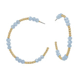 Gold Beaded & Light Blue Crystal Hoop Earrings (Water Resistant)
