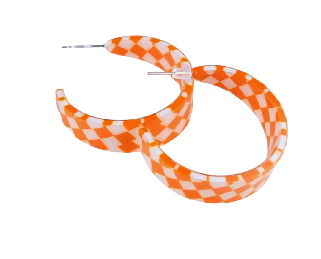 Orange Checkered Hoop Earrings