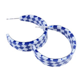 Navy Checkered Hoop Earrings