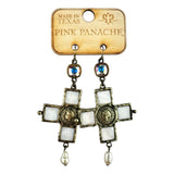 Iridescent Pearl Cross Earrings