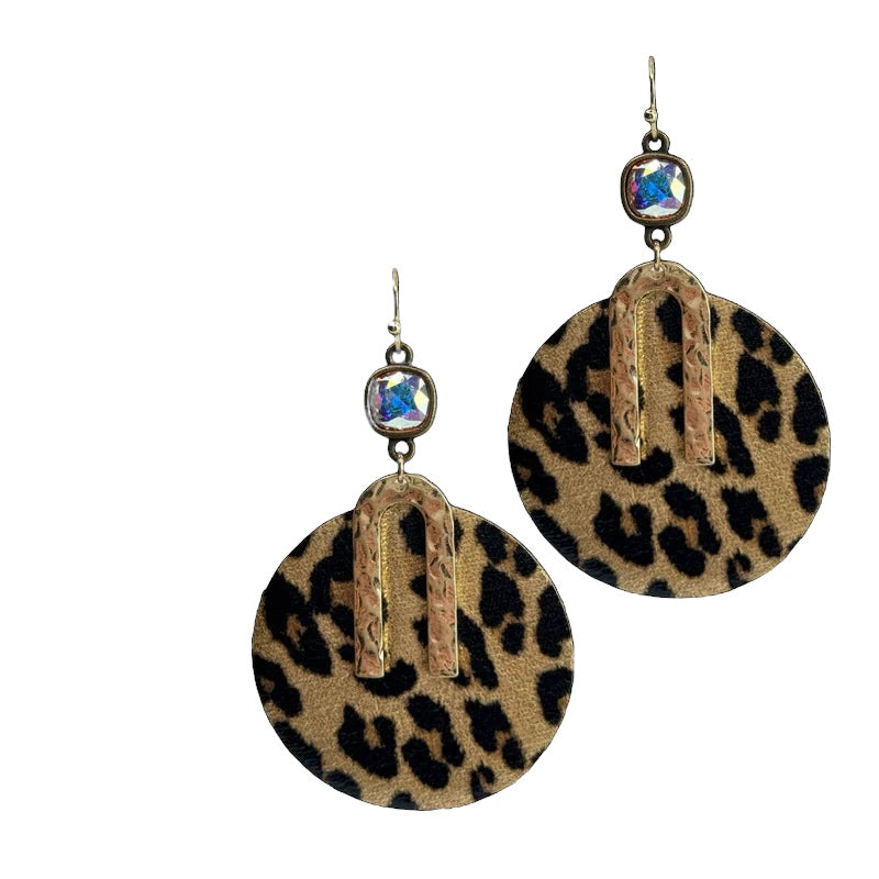 Leopard Circle Crystal Earrings