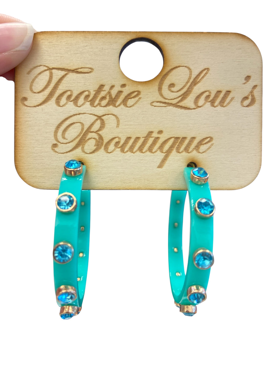 Mint Rhinestone Hoop Earrings