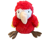 Colorful 13-inch Parrot Warmies plush, weighted and scented with French lavender, designed to be microwaved for warmth or chilled for cooling relief.