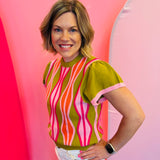 Chartreuse Waves Knit Top