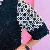Black & White Floral Textured Contrast Button Up Top