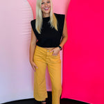 Inca gold high-rise crop wide-leg jeans with two front pockets and relaxed fit.