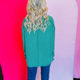 Dark Green Ribbed Boat Neck Top