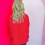Red Ribbed Boat Neck Top