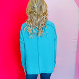 Turquoise Ribbed Boat Neck Top