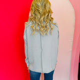 Silver Ribbed Boat Neck Top