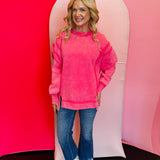 Fuchsia Acid Wash Fleece Sweatshirt