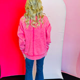 Fuchsia Acid Wash Fleece Sweatshirt
