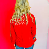 Velvet Trim Red Sweatshirt