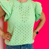 Casey Green Ruffle Sleeve Sweater
