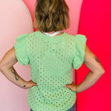 Casey Green Ruffle Sleeve Sweater