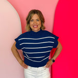 Navy Striped Mock Neck Sweater