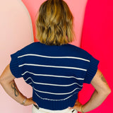 Navy Striped Mock Neck Sweater
