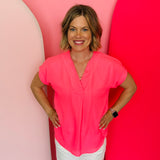 Whitney Neon Pink Woven Blouse