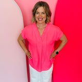 Whitney Neon Pink Woven Blouse