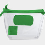 Jon Hart Airport Chico clear TSA-compliant travel pouch with shamrock Natural Leather trim, flat bottom, and zippered brass closure—perfect for carrying 3oz liquids and travel essentials.