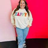 Happy Chenille & Sequin Patch Pullover