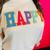 Happy Chenille & Sequin Patch Pullover