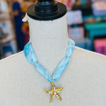 Blue Print Scarf Star Charm Necklace