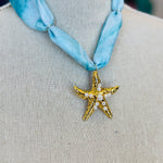 Blue Print Scarf Star Charm Necklace