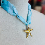 Blue Print Scarf Star Charm Necklace