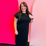 Black Short Sleeve Midi Dress
