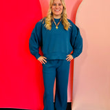 Teal Ribbed Pullover Pants Set