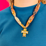 Vintage Scarf Gold Cross Charm Necklace