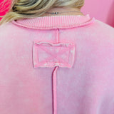 Dark Pink Acid Wash Fleece Sweatshirt