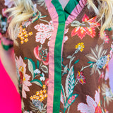Brown Floral Print Puff Sleeve Top
