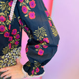 Black Multi-Print Ruffle Puff Sleeve Top