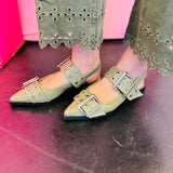 Olive Buckled Flats