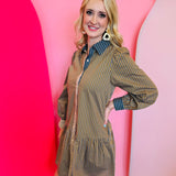 Olive & Navy Striped Dress