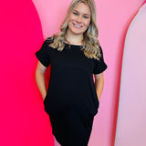 Black Rolled Sleeve Dress