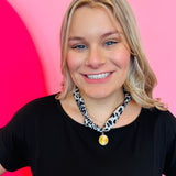 Black Leopard Starburst Charm Scarf Necklace