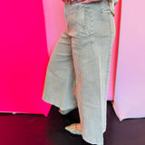 Lt Olive Cropped Gaucho Denim Jeans