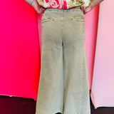 Lt Olive Cropped Gaucho Denim Jeans