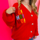 Red Christmas Lettering Patchwork Cardigan
