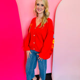 Red Christmas Lettering Patchwork Cardigan