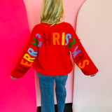 Red Christmas Lettering Patchwork Cardigan