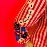Red Floral Embroidered Stripe Shirt